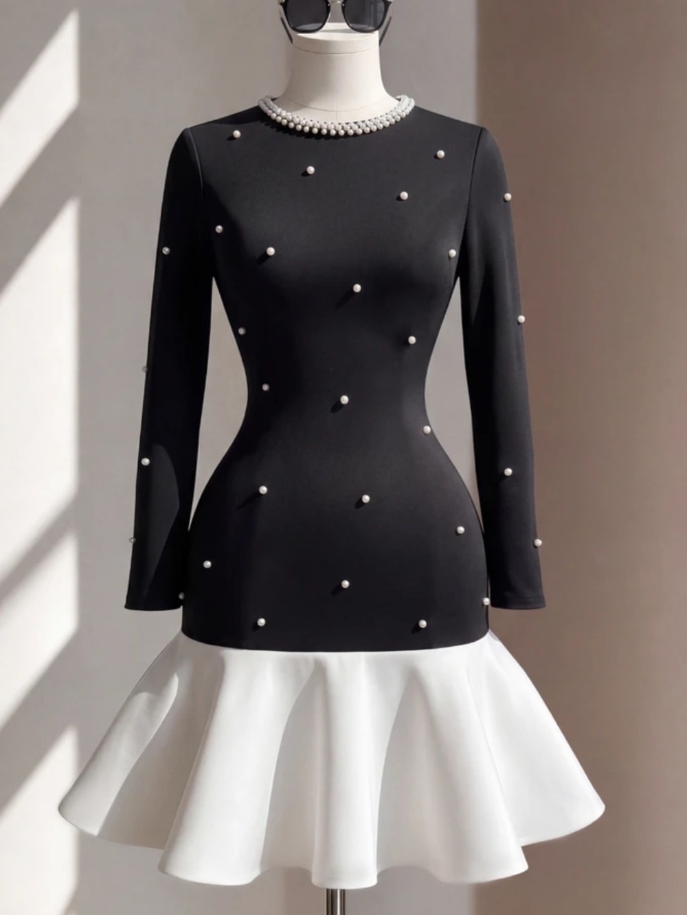 Women's Elegant French Round Neck Beaded Fitted Versatile Knit Long - Picture 4 of 5